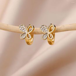 Hoop Earrings Zircon Butterfly For Women Crystal Elephant Gold Plated Stainless Steel Piercing Earring Valentine Jewelry