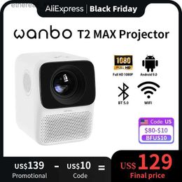 Projectors Wanbo T2 MAX Projector 1080P 5000 Lumens Mini LED Portable WIFI Full HD Projector 4K 1920*1080P Keystone Correction For Home Q231128