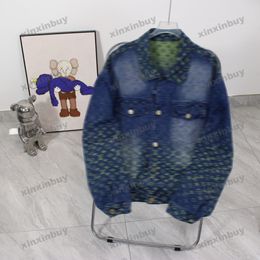 xinxinbuy Men designer Coat Jacket Denim Gradient letter jacquard Fabric long sleeve women Grey Black apricot M-2XL