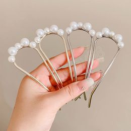 Pearl U-shaped Hairpin Classic Metal Golde/silver Colour Hair Clip Fork For Women Simple Wedding Hair Accessoreis Charm Jewellery