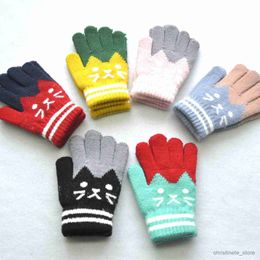 Children's Mittens Cute 6-11Y Children Thickened Warm Gloves For Students Winter New Knitted Mittens Outdoor Knitting Cycling Skiing Gloves R231128