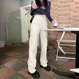 Women's Jeans White Overalls Women Hipster American Hiphop Jazz Casual Sports Wide Leg Pants With Large Pockets