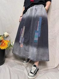 Skirts 2023 Korean Designer Vintage Denim Spring Clothes Women Fashion Loose Ladies Patchwork Casual Classic Punk Washede Skirt