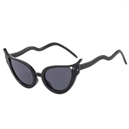 Sunglasses Retro Cat Eye Serpentine For Women Stylish Unique Snake Wavy Temples Novelty Eyewear