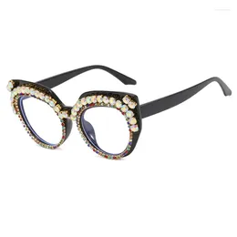 Sunglasses Frames 2024 Fashion Cat Eye Glasses Colourful Rhinestone Eyeglasses For Women Flat Mirror Female Myopia Frame