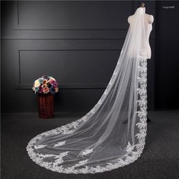 Bridal Veils NZUK Long Lace Applique Bride Veil With Hair Comb White Ivory Flowers Catedral Wedding Velos De Novia