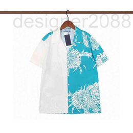 Men's Casual Shirts Designer Trendy Summer Clothes New Color Contrast Stitching Flower Big Triangle Pocket Fashion Loose Short Sleeved American Hip Hop Coat KON0
