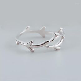 Cluster Rings Fashion Simple Twig Thorn Leaf 925 Sterling Silver Fine Jewellery Adjustable Tree Branch Exquisite For Women Opening