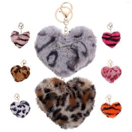 Keychains Leopard Keychain Aesthetic Heart Women Purse Charms Handbags Fuzzy Car Puff Ball