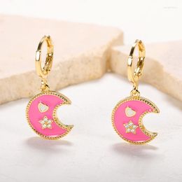 Hoop Earrings Trending Products Fashion 2023 In Matel Colourful Moon Hoops Earring Stainless Steel Jewellery For Women's