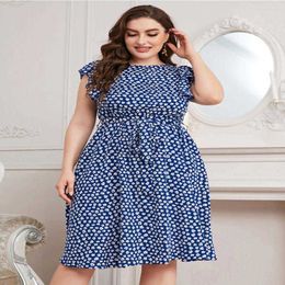 Casual Plus Size Dresses Large Women's Print Sleeveless Swing Dress Summer Fat Mm Womenswear Womens