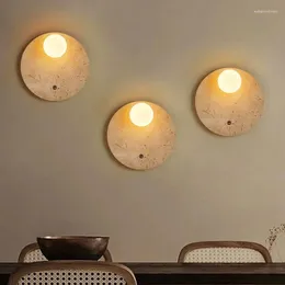 Wall Lamp Natural Yellow Cave Stone Led Room Atmosphere Cream Style Retro Light Bedroom Bedside Wabi Sabi Lighting Round Bulb