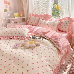 Bedding sets Ins Pink Princess Lace Love Heart Duvet Cover case and Bed Skirt Sheet for Girls Linen 4pcs Home Textilesvaiduryd