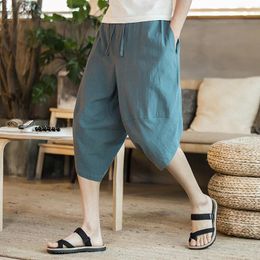 Pants Summer Cotton Linen Men Harajuku Harem Pants Fashion Mens Joggers Pants Male Vintage Chinese Style Sweatpants Short Pants