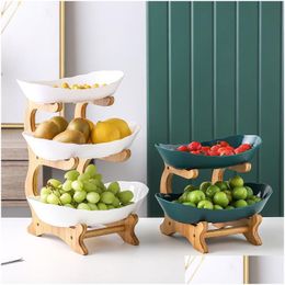 Dishes Plates Table For Serving Dinnerware Wooden Partitioned Dish Snack Candy Cake Stand Bowl Food Fruit Set Tableware Drop Deliv Dhco2
