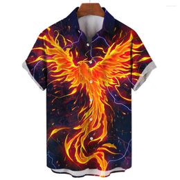 Men's Casual Shirts Summer Men's 3D Phoenix Print Graphic Short Sleeve Tops Fashion Hip Hop Tees Men Oversized Shirt Vintage Clothing