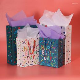 Gift Wrap 12pcs/lot Kraft Paper Bag With Handle Cookie Candy Packaging Bags Happy Birthday Decoration Christmas Baby Shower Supplies