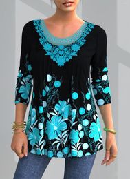 Women's T Shirts Plus Size 4xl 5XL T-Shirt Female 2023 Spring Tops V-neck Half Sleeve Lace Splice Print Boho Women Shirt
