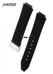 JAWODER Watch Bands 28mm X 19mm Men Stainless Steel Silver Deployment Clasp Black Diving Silicone Rubber Strap Accessories for HUB2880596