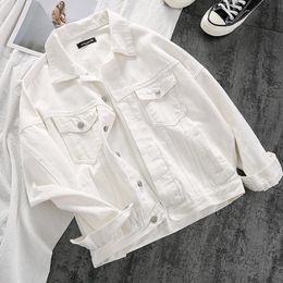 Women's Jackets Lucuever White Denim Jacket Women Autumn Casual Loose Turndown Collar Jean Coats Woman Solid Colour All-match Button Jackets 230428