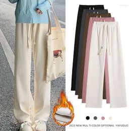 Women's Pants Casual Women Long Autumn Winter High Waist Wide Leg Thick Fleece Inside Female Trousers