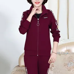 Women's Two Piece Pants Autumn Women Suit Stylish Mid-aged Winter Tracksuit 3-piece Set With Cozy Coat Top Loose Plus Size Soft Warm