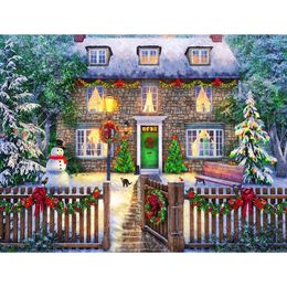 Stitch AB 5D DIY Diamond Mosaic House Landscape Picture Of Rhinestone Diamond Embroidery Winter Cross Stitch Christmas Gift