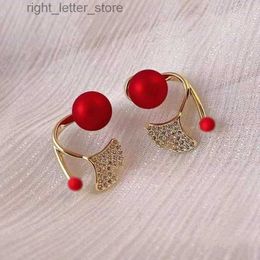 Stud New In Elegant Red Fishtail Pearl Earrings For Women Gold Color Rhinestone Butterfly Ear Studs Girl Wedding Anniversary Jewelry YQ231128