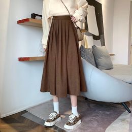 Skirts Sigutan Fashion High Waist Pleated Skirt Women Korean Elegant College Style Midi Skirt Ladies Autumn Winter Thick A-line Skirts 230428