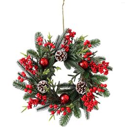 Decorative Flowers Years Fashion Garland With Ball Ornaments For Front Door Decoration 2024 Christmas Wreath Gorgeous Pink Poinsettia