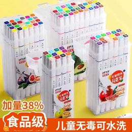 12pcsWatercolor Brush Pens 12-48 Kid Double Headed Marker Kindergarten Pupil Painting Colour Pen Set Water-Based 1-4mm Writing Tip Artists Paint P230427