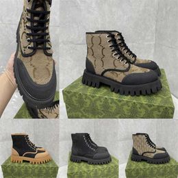 Hip g print Designer Desert Boots Lace Up Ankle Combat Boot Men Women Monograms Jacquard Web Textile Canvas Rubber Platform Booties Chunky Interlocking Double Shoes