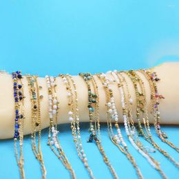 Link Bracelets Bohemian Natural Stone Beaded Bracelet For Women Gold Plated Stainless Steel Chain Layered Ladies Jewellery Friends Gifts