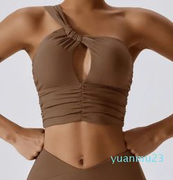 Yoga Outfit Women's Sports Bra Sexy Oblique Shoulder Tight Top Gym Push High Running Fitness Clothes