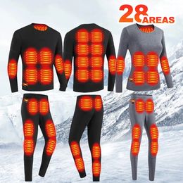 Men's Thermal Underwear Heated Underwear 28 Areas Hiking Shirts Skiing Suites Tops Pant Men Women Thermal Underwear USB Heating Jacket Winter Clothing 231127