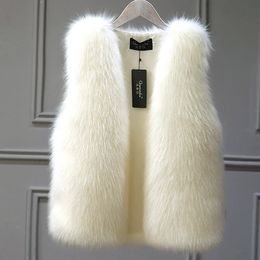 Women's Vests 2024 Winter Female Fur Vest Coat Warm White Black Gray Jacket Large Size 2XL Sleeveless 231128