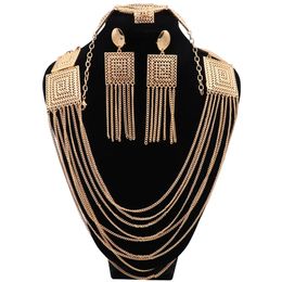 Fashion African Constume Beads Jewelry Set Nigeria Women Necklace Tassels Earrings Bracelet Ring Jewellry