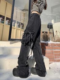 Women's Jeans Slergiri American Retro Star Stitch Tassel Cargo Women High Street Hip Hop Baggy Y2K Straight Leg Denim Pants Streetwear