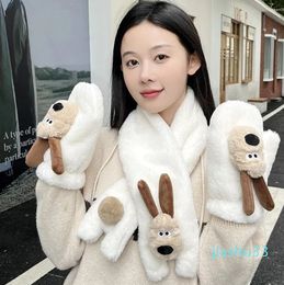 Scarves Winter Faux Fur Thicken Neck Protection Plush Scarf Cute Dog Women's Outdoor Sports Skiing Windproof Warm Gloves