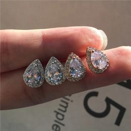 Stud Luxury Women's Crystal White Zircon Studded Earrings Bohemian Rose Gold Double Earrings Retro Wedding Earrings 231128