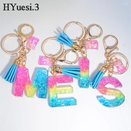 Keychains Sweet Candy Paper Filled Letter Key Chain Cute Resin A-Z Initial Keyring Blue Tassel For Women Girl Handbag Decoration