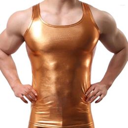 Men's T Shirts Mens Shiny Gold Metallic Tank Tops Shirt Sleeveless Round Neck T-shirt Men 70s Club Party Dance Tee Homme Ropa Hombre