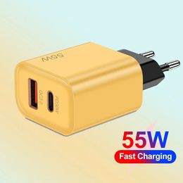 55W USB C Charger PD 30W Type-C Fast Charging Mobile Phone Charger Quick Charge 3.0 For iPhone 15 Samsung S24 Moto Oneplus Wall Charger Adapter