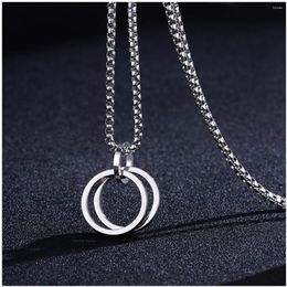 Chains Ornament Double Ring Stainless Steel Pendant Hip Hop Personal Influencer Necklace Student Chain Accessories Female
