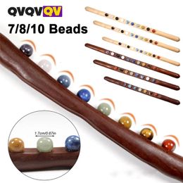 Full Body Massager Guasha Massage Stick 10 Jade Stone Beads Back Neck Meridian Dredging Body Scraping Wooden Massage Tool Gua Sha Therapy 231128