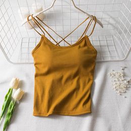 T-Shirt New Fashion Tank Tops Women Sleeveless Backless Lowcut Cropped Feminino Cotton Solid Basic Camis Halter Elastic Short Top Mujer