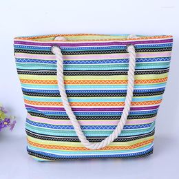 Storage Bags 2023 Tricolour Striped Rope Handle Canvas Women's Bag Travel Leisure Cosmetic Clothes Organiser