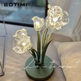 Table Lamps BOTIMI Lamp With Glass Lampshade For Bedroom Green Bedside Flowers Reading Lights Retro Home Decor Indoor Lighting