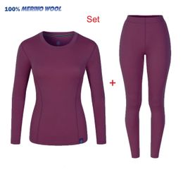 Women's Thermal Underwear Merino Wool Base Layer Set Women Merino Wool Thermal Underwear 250G Midweight Women Merino Wool Top and Bottoms Warm Anti-Odor 231127