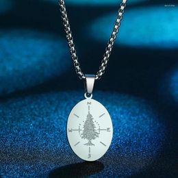 Pendant Necklaces Todorova Dainty Stainless Steel Tree Compass Necklace For Men Women Vintage Jewellery Charm Gift